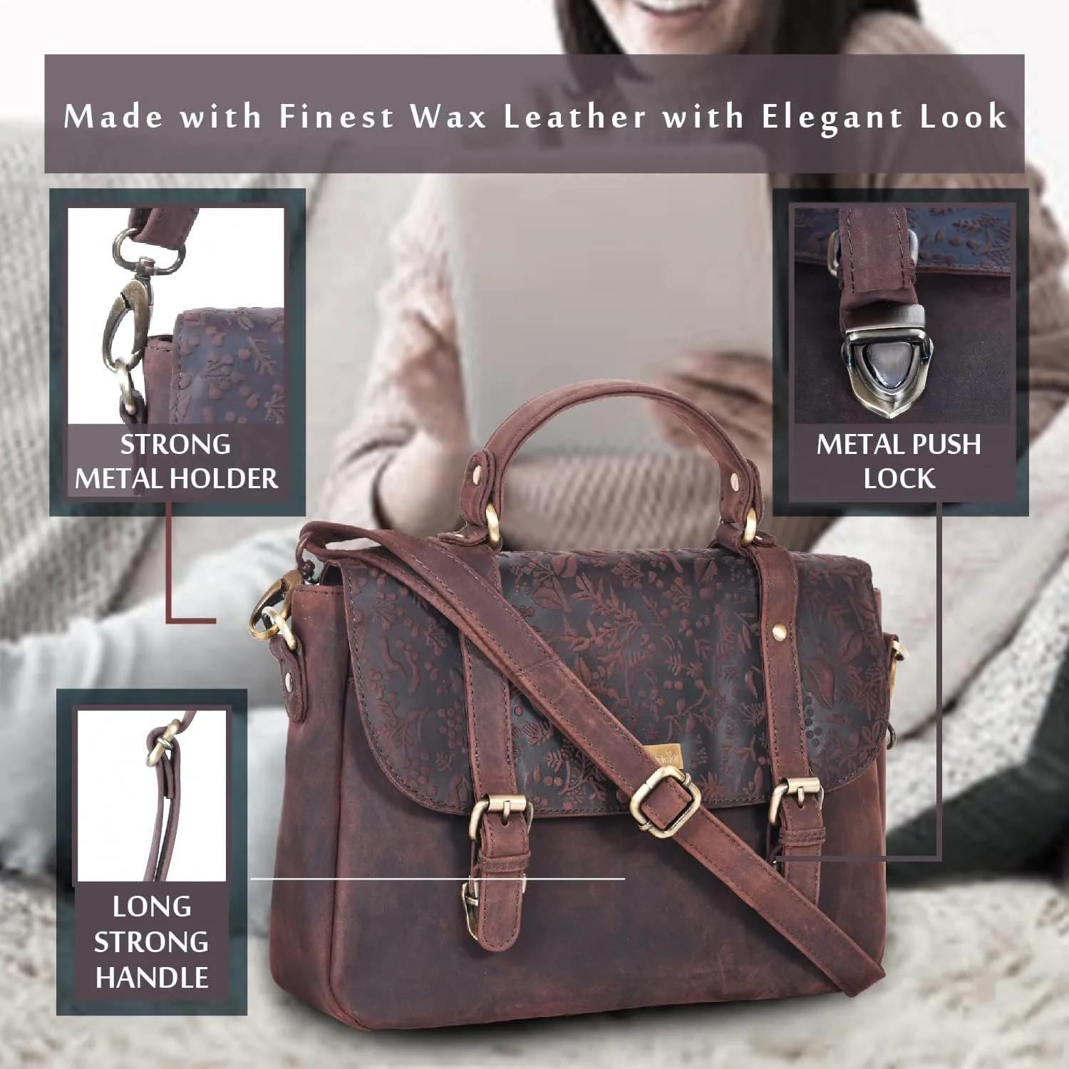 VALENCHI Leather Tote Bag For Women - Leather Handbags For Women - Trendy Ladies Shoulder Bag - Work, Travel