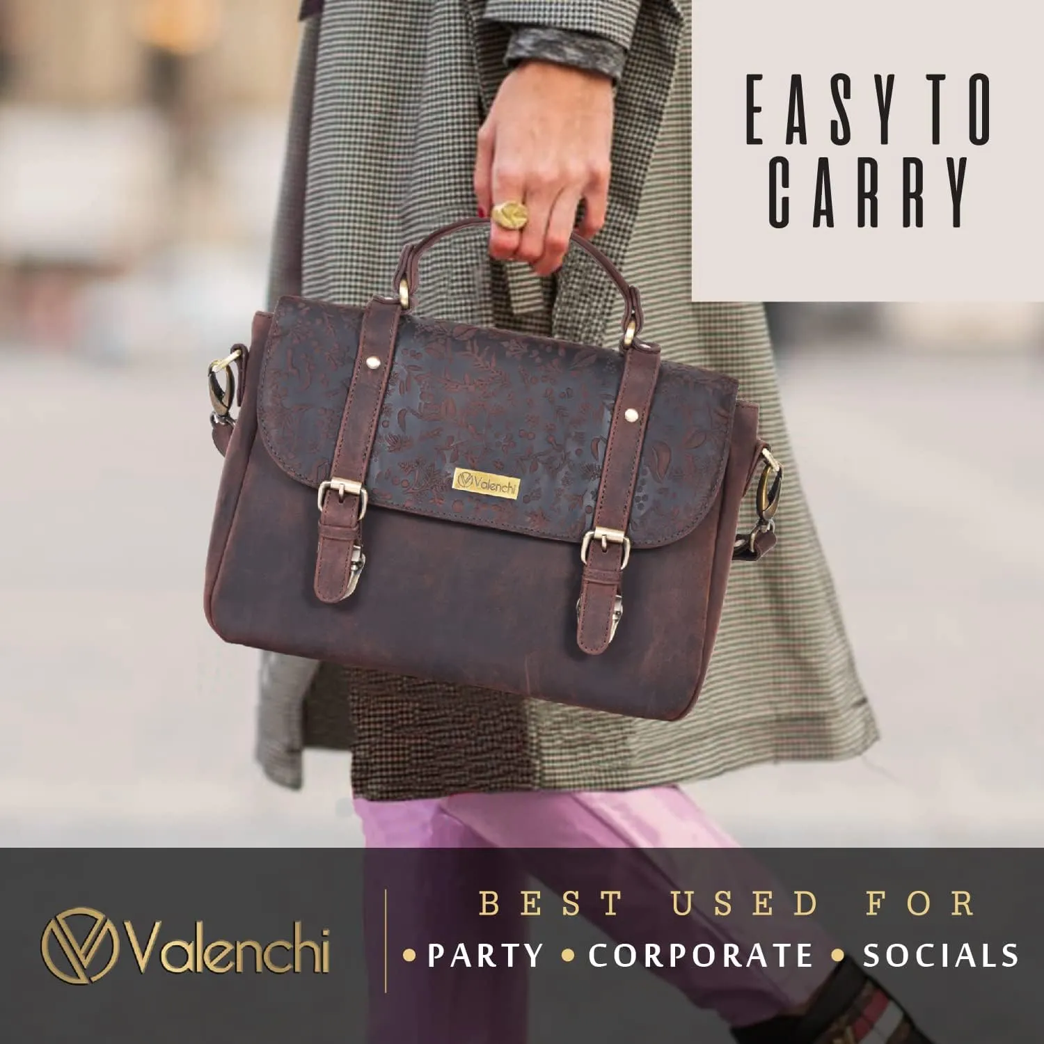 VALENCHI Leather Tote Bag For Women - Leather Handbags For Women - Trendy Ladies Shoulder Bag - Work, Travel