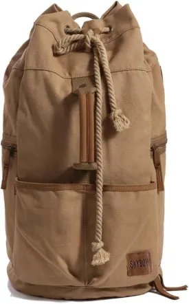 Vintage Canvas Backpack Duffle Bag MensTravel Rucksack Large Capacity 35l for Outdoor Hiking Camping Climbing Bags (APRICOT)
