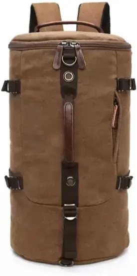 Vintage Canvas Backpack Outdoor Sports Shoulder Bag Casual Travel Round Barrel Duffel Bag Single Handle Multifunctional