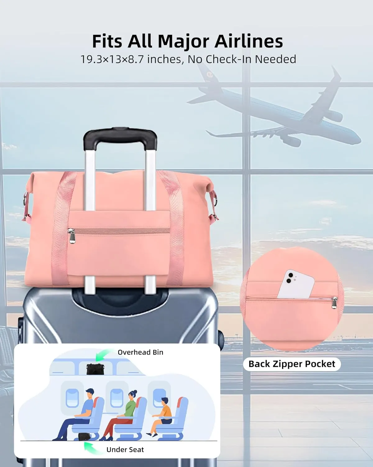 WALNEW Travel Duffle Bag for Women - Water-resistant Duffle Bag with Wet Pocket, Carry On Personal Item Travel Bag, Weekender Overnight Bag, Hospital Bag for Women Labor Delivery, Pink