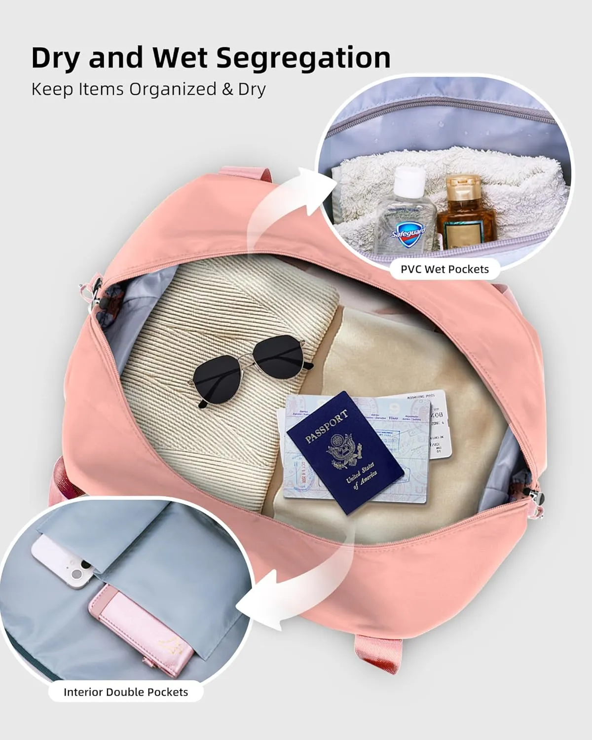 WALNEW Travel Duffle Bag for Women - Water-resistant Duffle Bag with Wet Pocket, Carry On Personal Item Travel Bag, Weekender Overnight Bag, Hospital Bag for Women Labor Delivery, Pink