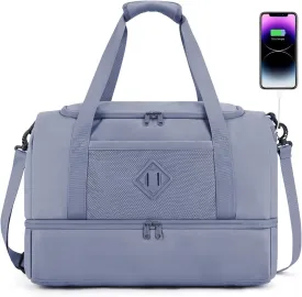 WANDF For Spirit Airlines 18x14x8 Personal Item Bag with USB Charging Port, Travel Duffel Bag with Wet Pocket & Shoe Compartment, Weekender Carry On Luggage for Women Men (Grey)