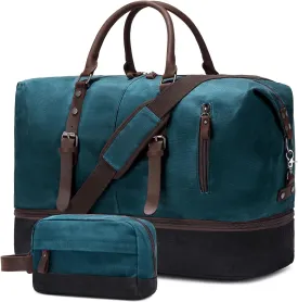 Weekender Bag Large Overnight Bag for Men Women with Shoe Compartment Canvas Carry on Luggage Bag Travel Duffel Bag Dark Green