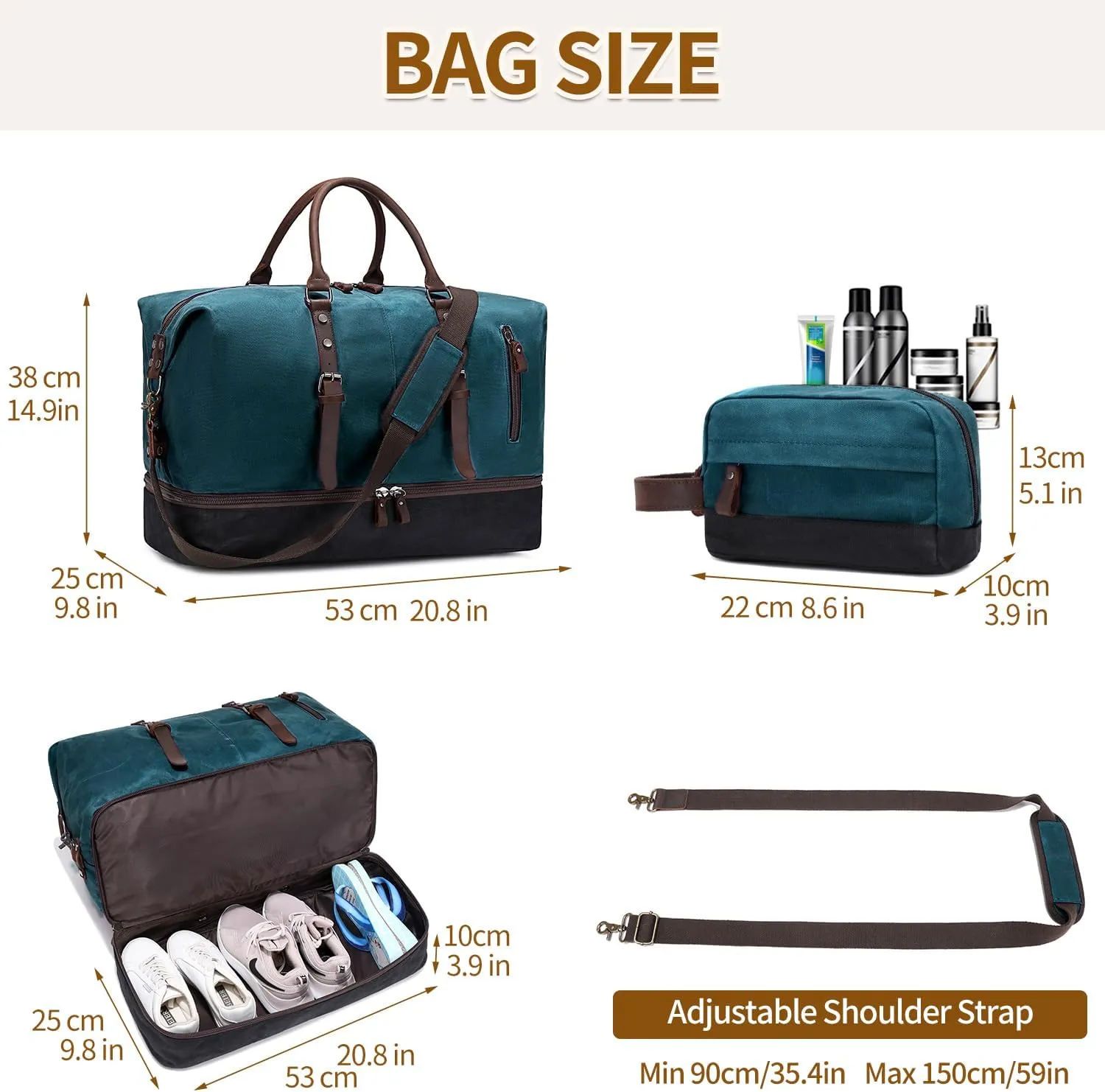 Weekender Bag Large Overnight Bag for Men Women with Shoe Compartment Canvas Carry on Luggage Bag Travel Duffel Bag Dark Green