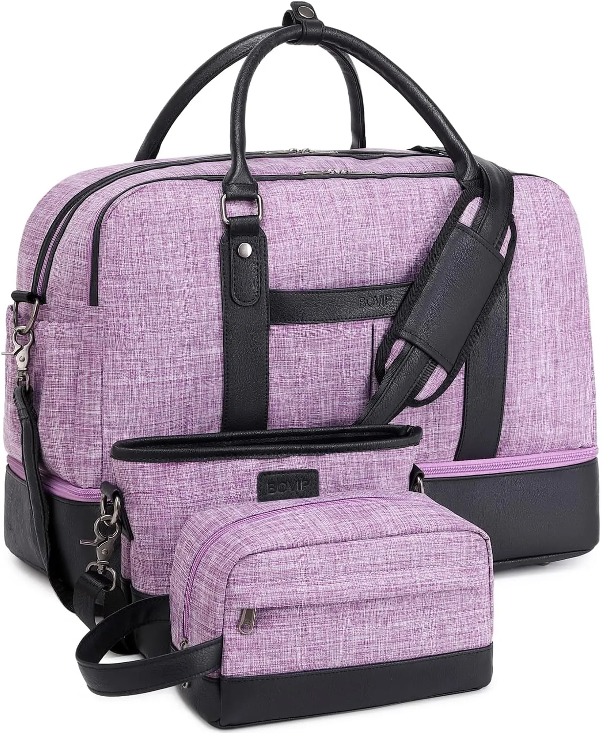 Weekender Bags for Women Overnight Bag Large Canvas Travel Duffel Bag with Shoe Compartment Carry On Tote Bag 3Pcs Set