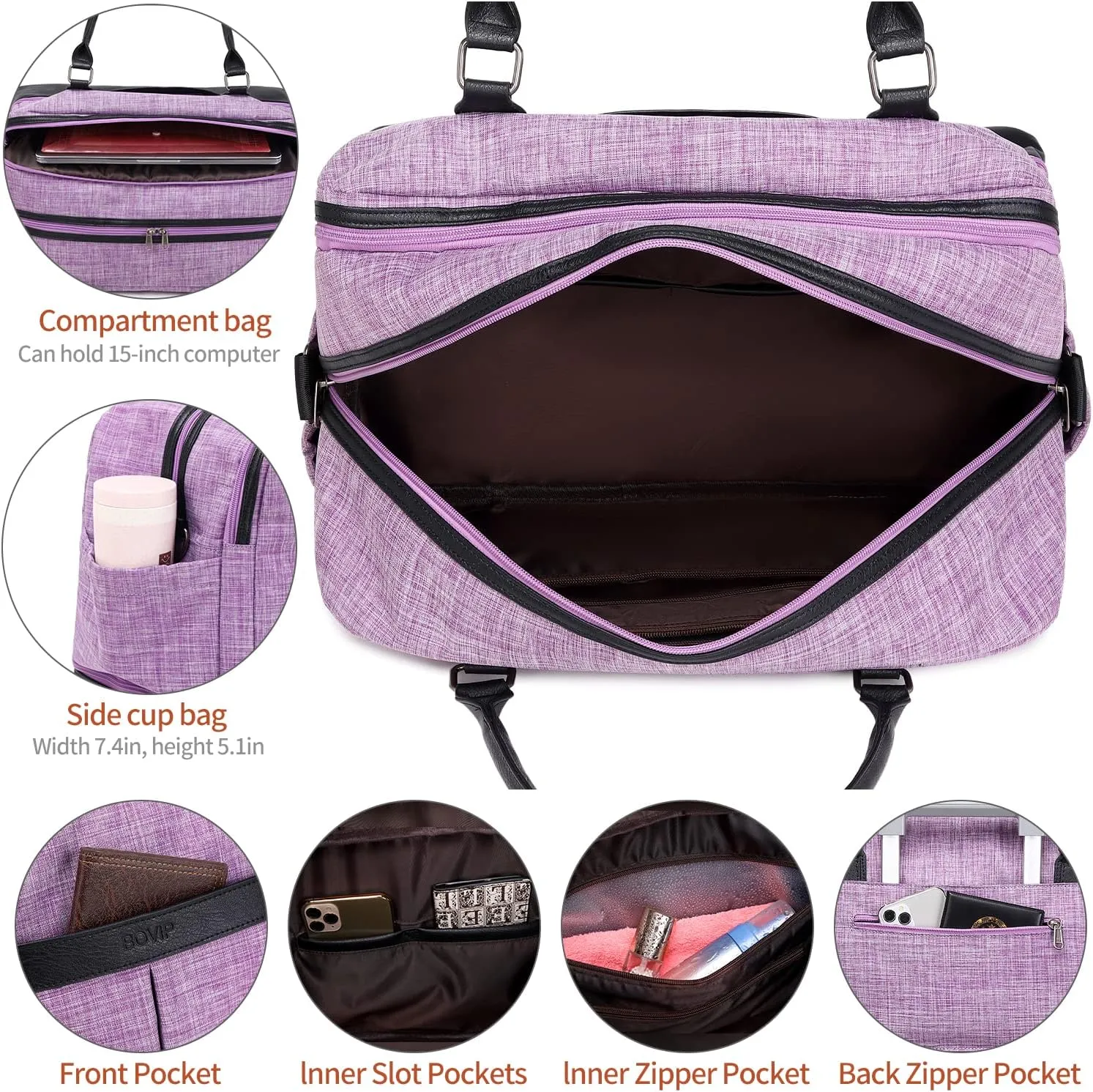 Weekender Bags for Women Overnight Bag Large Canvas Travel Duffel Bag with Shoe Compartment Carry On Tote Bag 3Pcs Set