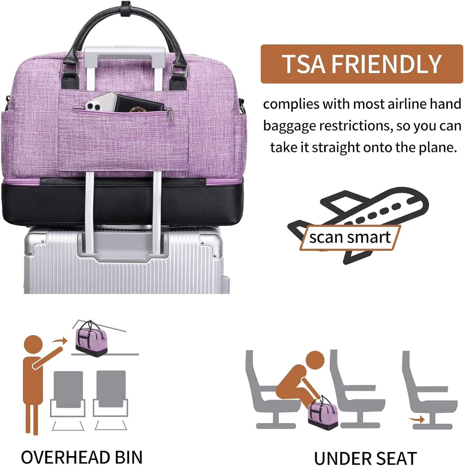 Weekender Bags for Women Overnight Bag Large Canvas Travel Duffel Bag with Shoe Compartment Carry On Tote Bag 3Pcs Set