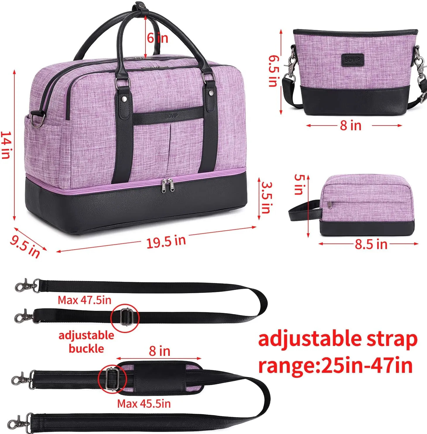 Weekender Bags for Women Overnight Bag Large Canvas Travel Duffel Bag with Shoe Compartment Carry On Tote Bag 3Pcs Set