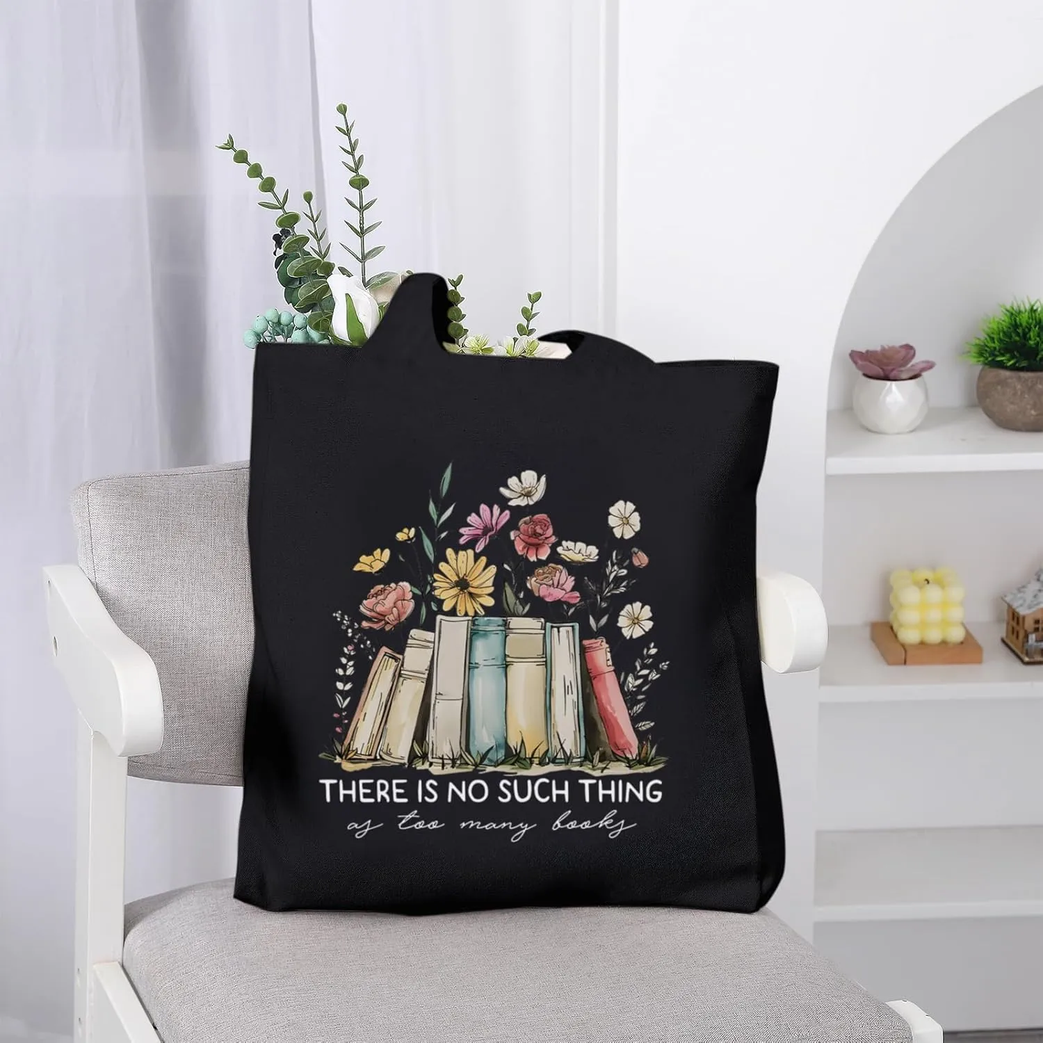 Women Canvas Tote Bag For Book Lovers Gifts for Readers Flower Cute Aesthetic Shopping Grocery Reusable Tote Bags