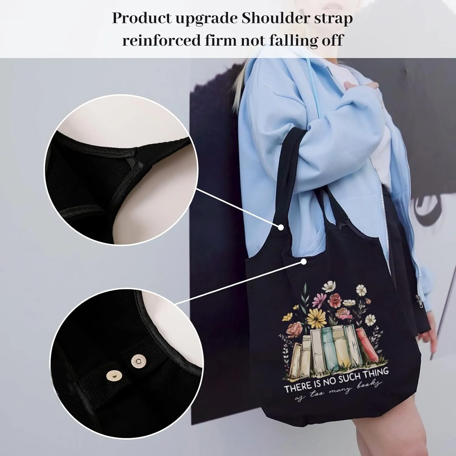 Women Canvas Tote Bag For Book Lovers Gifts for Readers Flower Cute Aesthetic Shopping Grocery Reusable Tote Bags