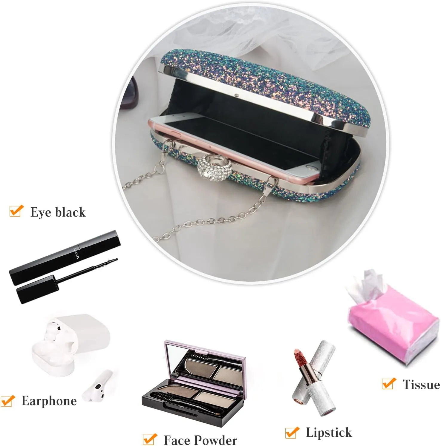 Women Clutch Bag Sequin Evening Bag Ladies Sparkly Handbag Bridal Wedding Purse Glitter Shoulder Bag