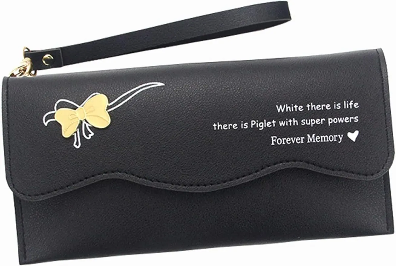 Women Fashion Bow Artificial Leather Underarm Bag Phone Bag Envelope Bag Purse Clutch Bag Minimalist (Black, One Size)