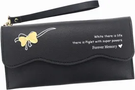Women Fashion Bow Artificial Leather Underarm Bag Phone Bag Envelope Bag Purse Clutch Bag Minimalist (Black, One Size)