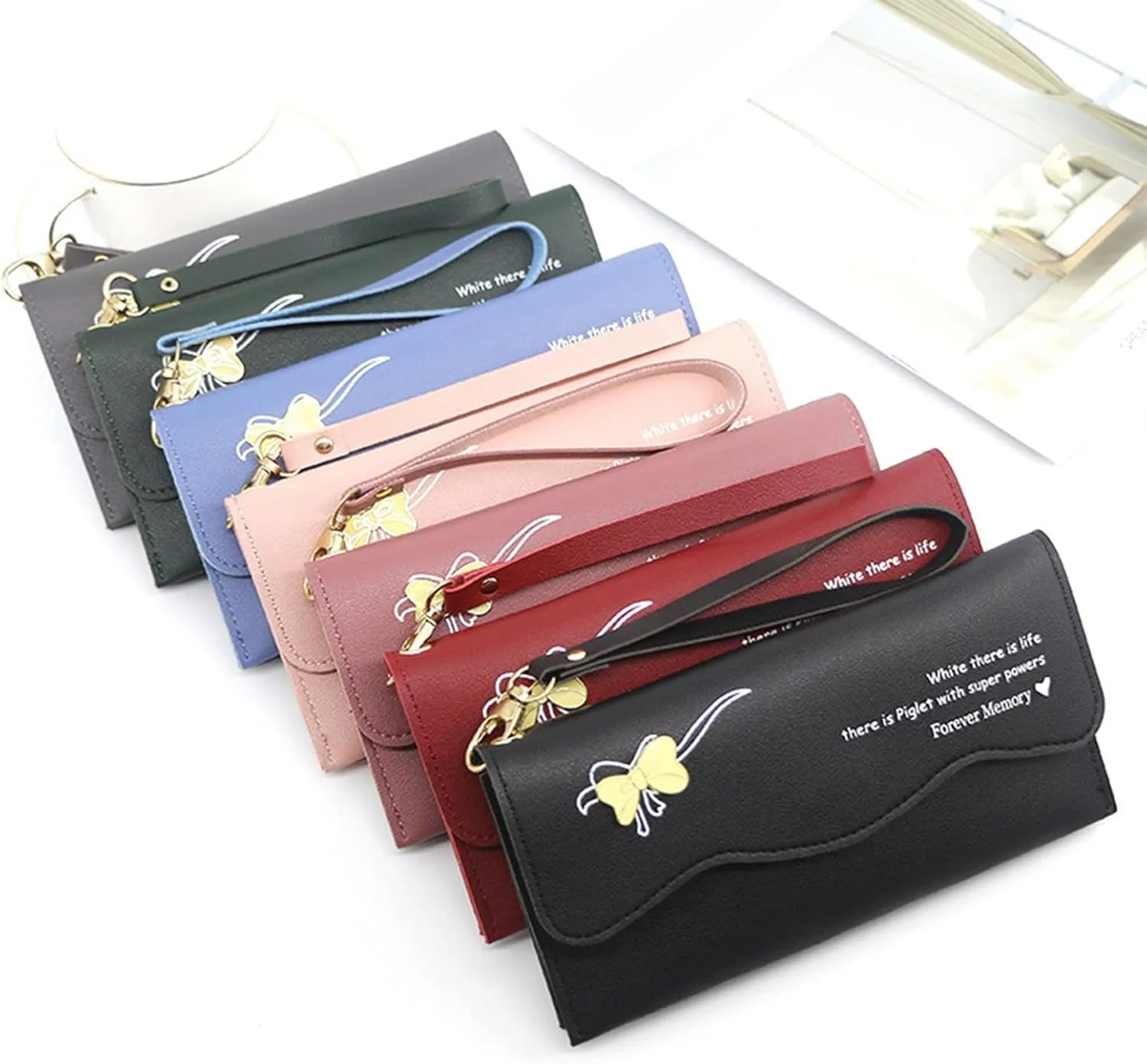 Women Fashion Bow Artificial Leather Underarm Bag Phone Bag Envelope Bag Purse Clutch Bag Minimalist (Black, One Size)