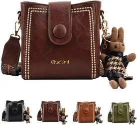 Women Retro Bucket Bag with Pendant Fashion PU Leather Crossbody Bag with Adjustable Wider Shoulder Strap Shoulder Purses