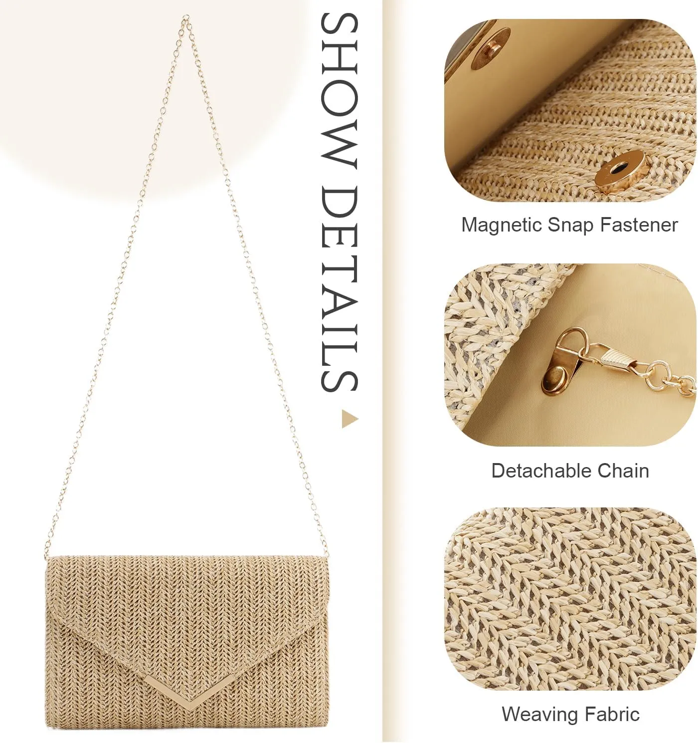 Women Straw Clutch Purse Summer Evening Bag Rattan Clutch Woven Beach Handbag Wedding Travel Party Clutch