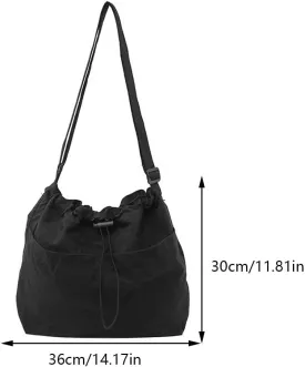 Women Stylish Crossbody Bag Large Capacity Nylon Drawstring Bucket Bag Simple Messenger Bag Adjustable Strap Multi-p