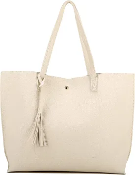 Women Tote Bags Top Handle Satchel Handbags PU Faux Leather Tote Bag with Tassel Shoulder Purse