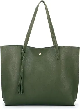 Women Tote Bags Top Handle Satchel Handbags PU Faux Leather Tote Bag with Tassel Shoulder Purse