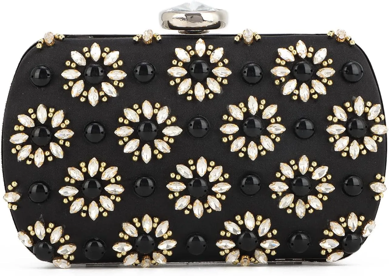 Women's Beaded Evening Clutch Purses Formal Rhinestone Evening Handbag with Chain for Wedding, Prom, Party