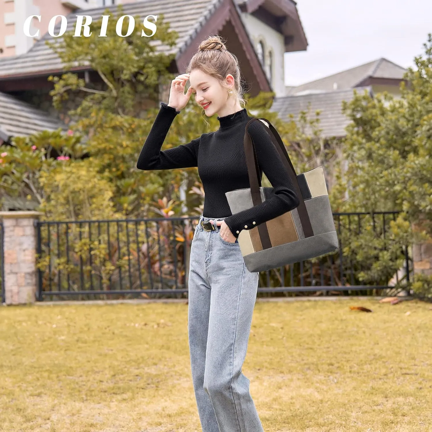 Women's Canvas Handbag Casual Shoulder Bag Patchwork Tote Bag