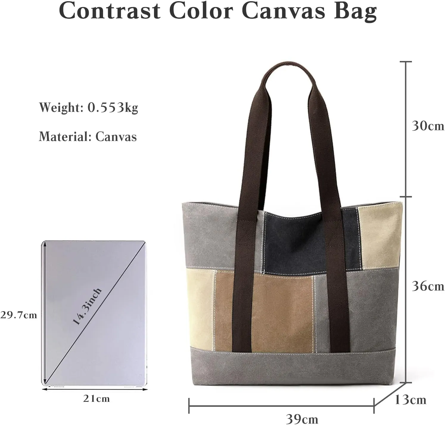 Women's Canvas Handbag Casual Shoulder Bag Patchwork Tote Bag