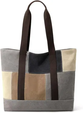 Women's Canvas Handbag Casual Shoulder Bag Patchwork Tote Bag