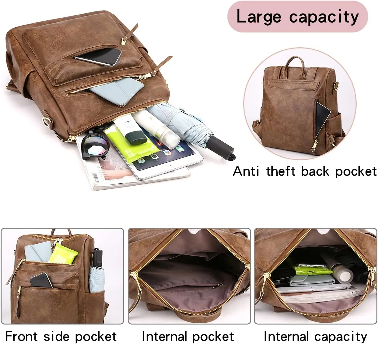 Women's Fashion Backpack Purse Multipurpose Design Convertible Satchel Handbags Shoulder Bag Travel bag