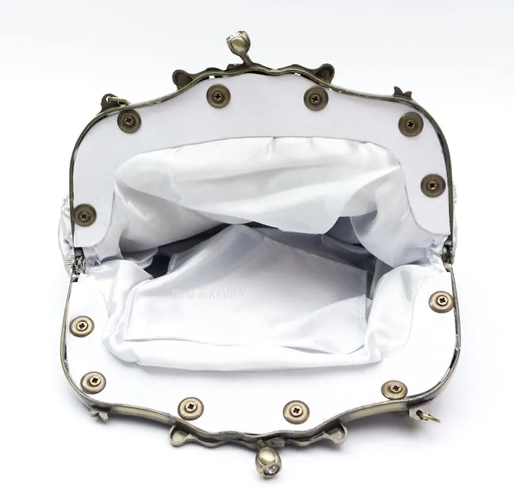 Women's Vintage Beaded Sequin Flower Evening Handbags Wedding Clutches Prom Cocktail Party Handbags