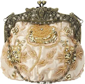 Women's Vintage Beaded Sequin Flower Evening Handbags Wedding Clutches Prom Cocktail Party Handbags