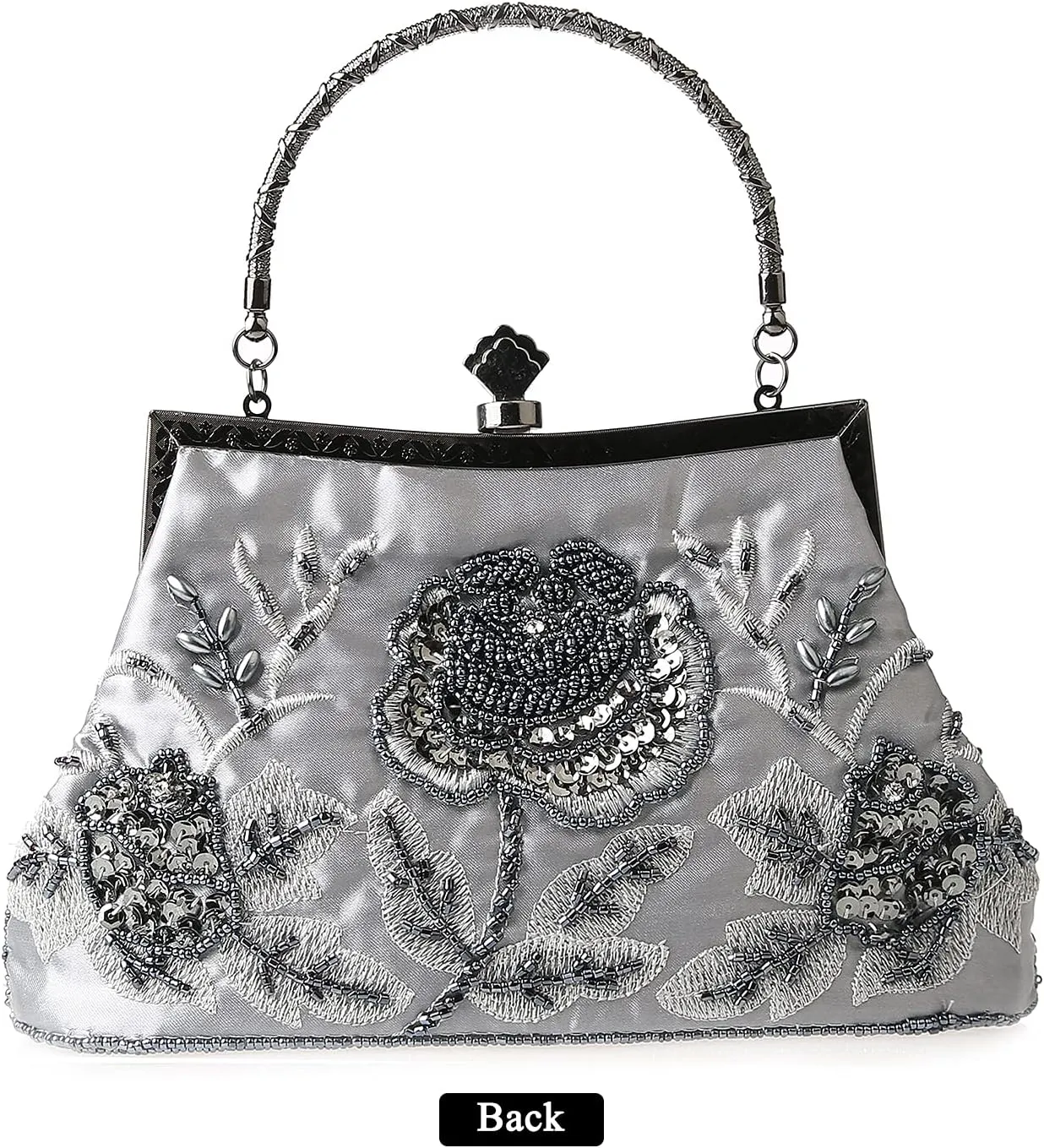 Womens Vintage Floral Beaded Rhinestone Embroidery Clutch Sequin Crossbody Bag Evening Handbag for Bridal Wedding Party Prom