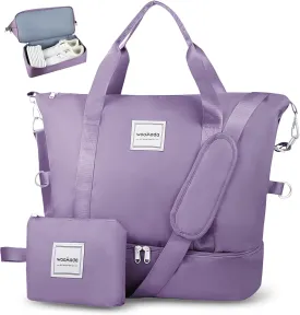WOOMADA Weekender Bag for Women Travel, Overnight Bag with Shoe Compartment,Personal Item Travel Bag with Toiletry Bag(grayish purple)