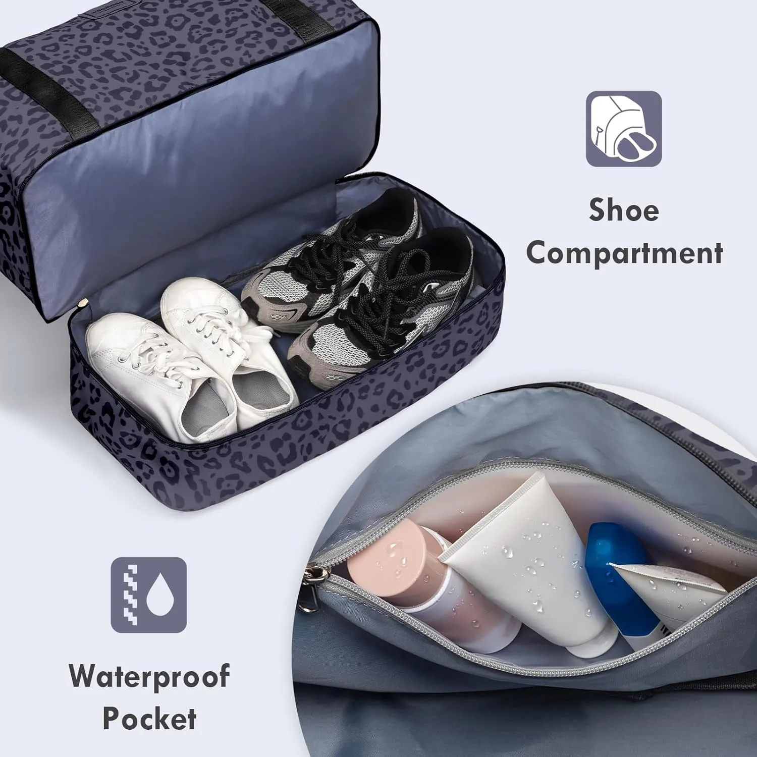 WOOMADA Weekender Bag for Women,Travel Carry On Bag with Shoe Compartment, Hospital Mom Bag for Labor and Delivery, Overnight Travel Duffle Bag with Toiletry Bag(black leopard)