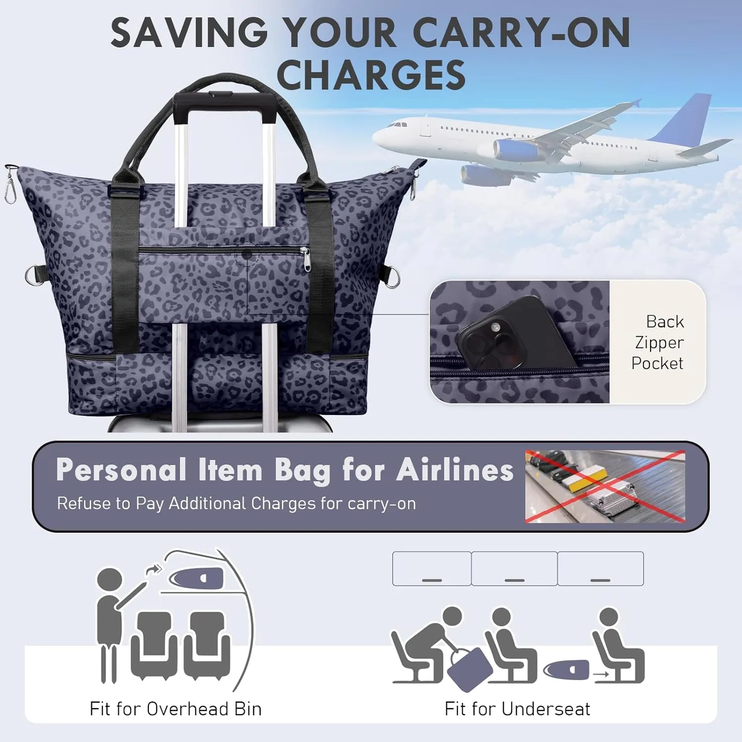 WOOMADA Weekender Bag for Women,Travel Carry On Bag with Shoe Compartment, Hospital Mom Bag for Labor and Delivery, Overnight Travel Duffle Bag with Toiletry Bag(black leopard)