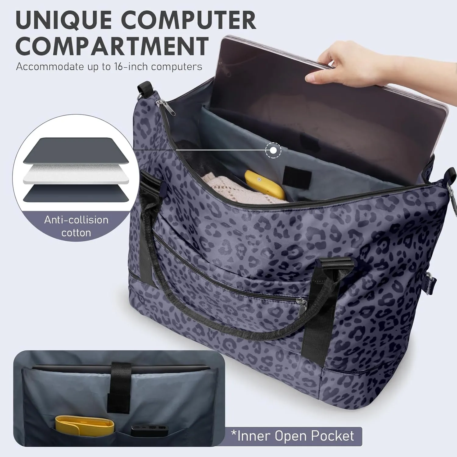 WOOMADA Weekender Bag for Women,Travel Carry On Bag with Shoe Compartment, Hospital Mom Bag for Labor and Delivery, Overnight Travel Duffle Bag with Toiletry Bag(black leopard)