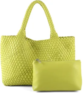 Woven Bag for WomenVegan Leather Handwoven Tote Bags with Purse Shopper Bag Large Shoulder bag