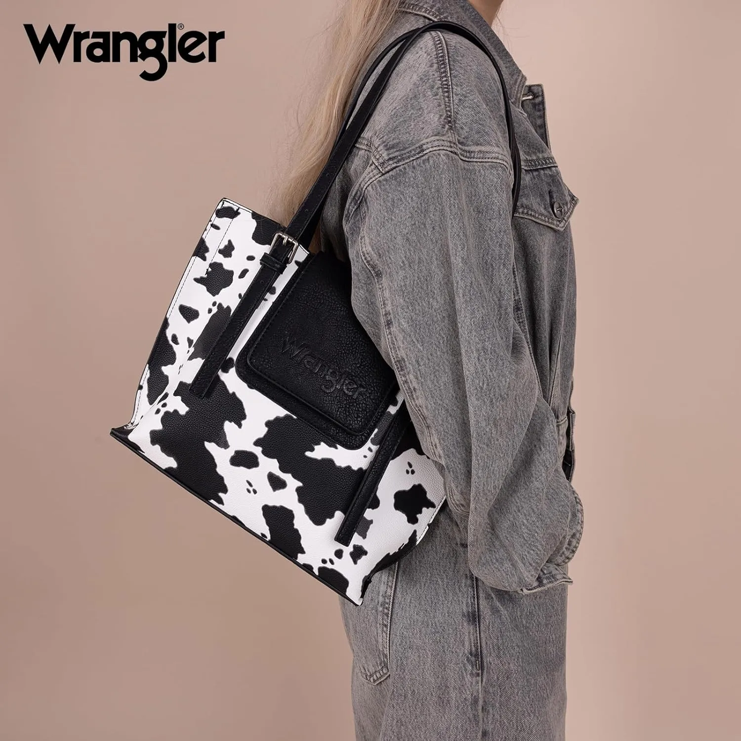 Wrangler Tote Handbags for Women Vegan Leather Shoulder Tote Purse with Small Crossbody Bag