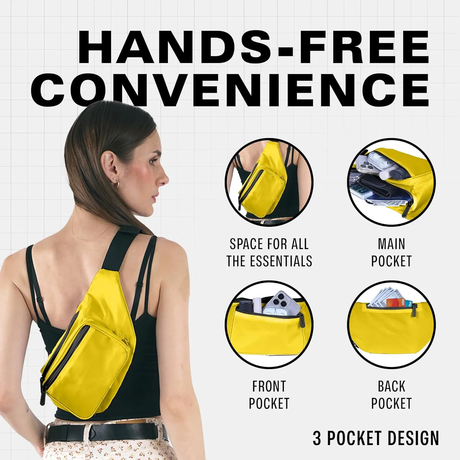 Yellow Fanny Pack Belt Bag I Mens Fanny Packs for Women Fashionable - Crossbody Bag Bum bag Waist Bag Waist Pack - Hands Free for Hiking, Running, Travel, Waterproof and more